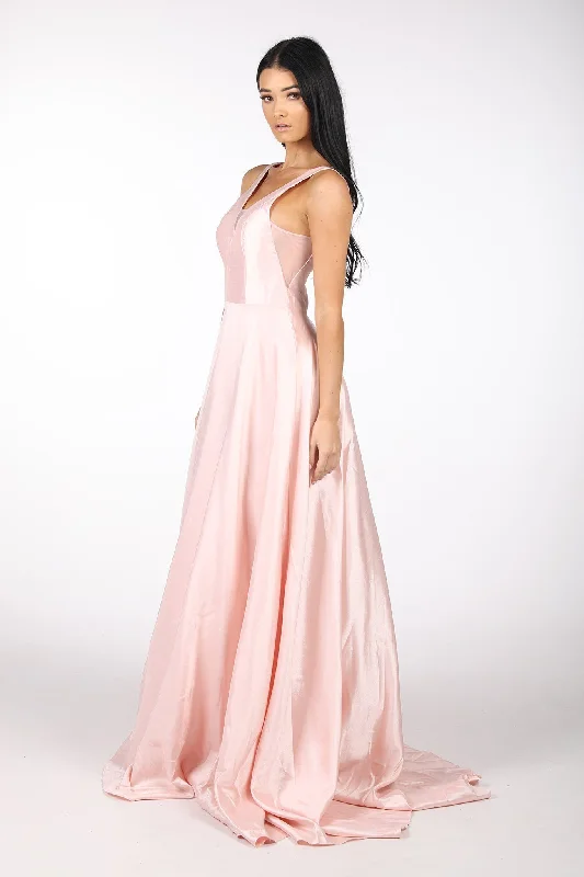 SAMIRA V-Neck Satin Ball Gown - Baby Pink