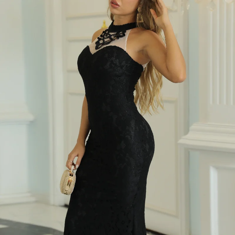 Sixsr Elegant Skinny Lace Solid Dress, Sleeveless Ankle Dress For Party & Banquet, Women's Clothing