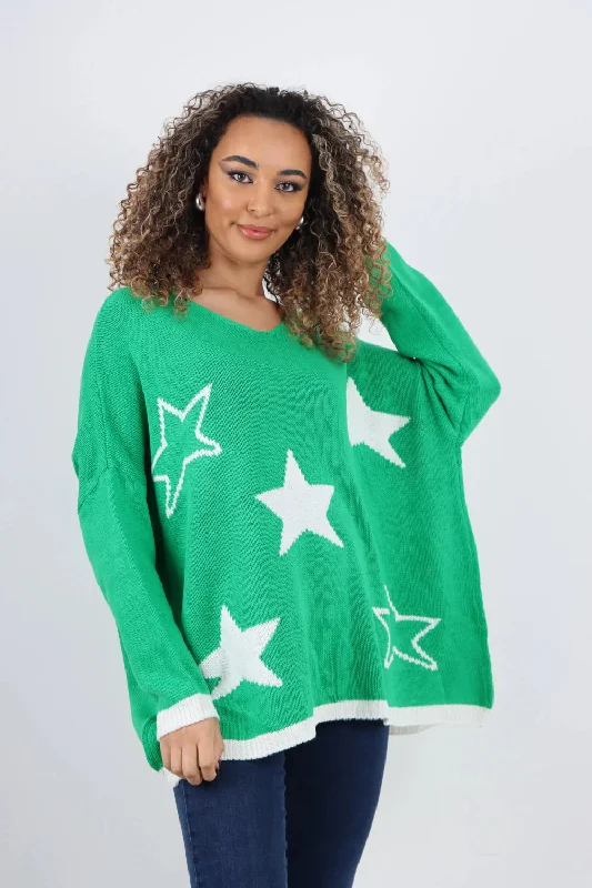 Slouchy Stars Jumper - Jade Green