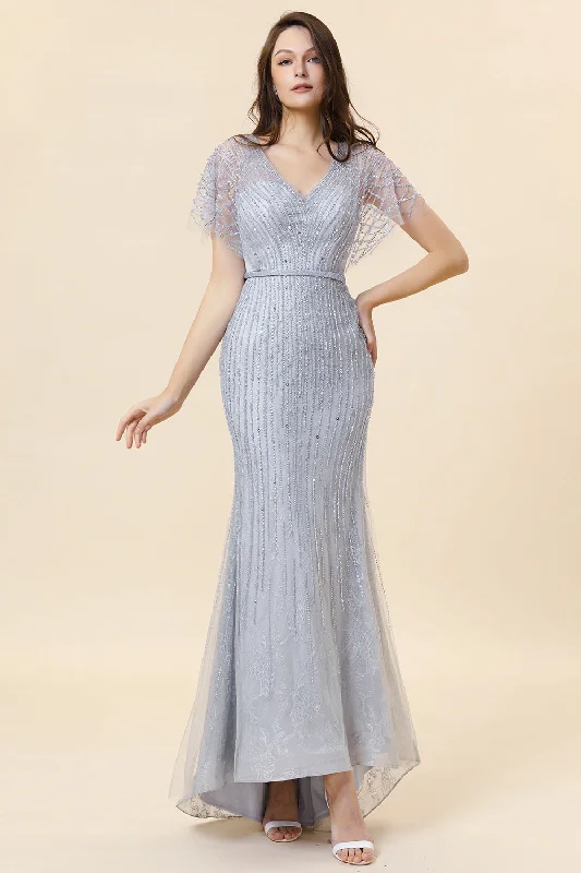 Sparkly Grey Mermaid Beaded Long Evening Dress