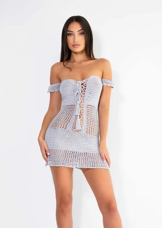 THE CHLOE CROCHET DRESS GREY - SALE