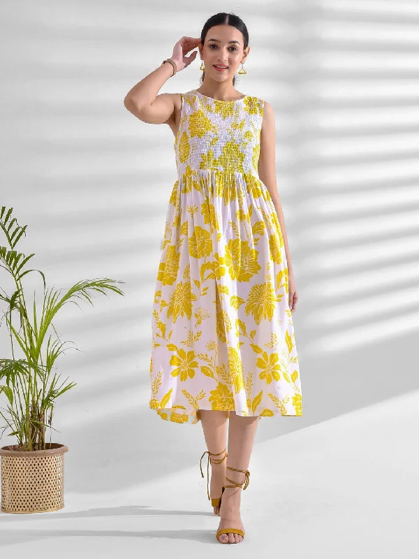 Flared Printed Viscose Rayon Dress