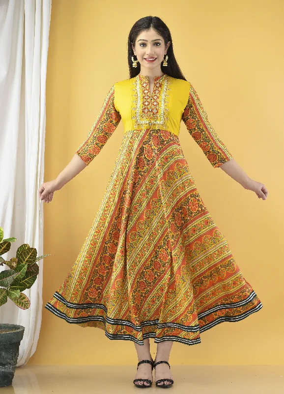 Women's Yellow Embroidered Dress - Yufta