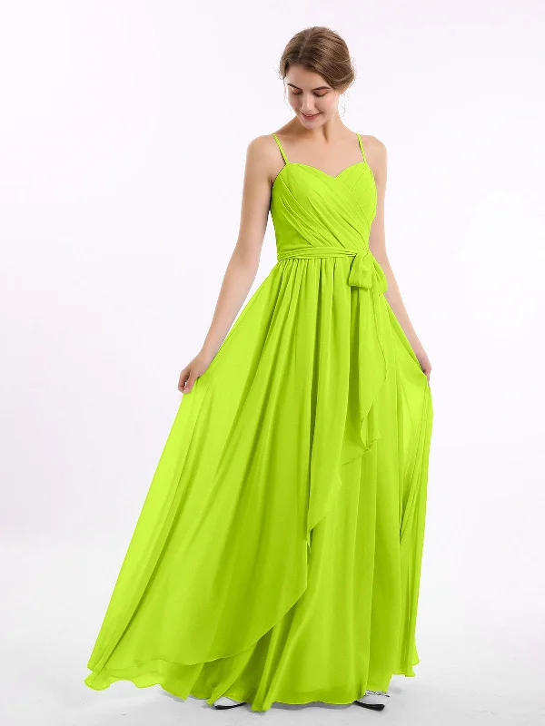 Spaghetti Strap Sweetheart Chiffon Dresses Lime Green