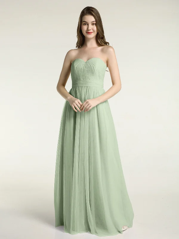 Strapless Sweetheart Neck Tulle Dresses with Bow-Dusty Sage