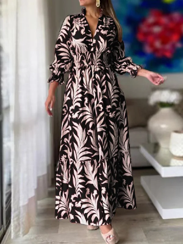 MegaBetty - Dresses for Women 2024 Spring Summer Bohemia V Neck Tucked Waist Long Dresses Fashion Women Clothing Party Evening Dresses Robe