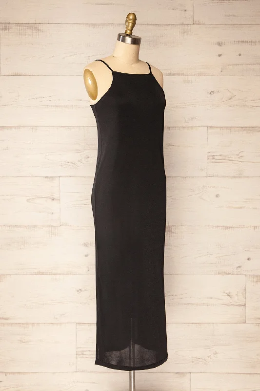 Faulina | Loose Black Halter Midi Dress