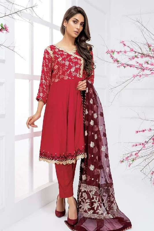 Sadia Aamir - Red Crimson Gold - SA-LP15 - Khaddi Cotton - 1 Piece