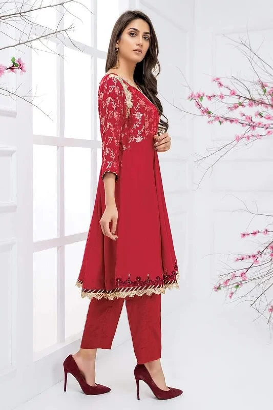 Sadia Aamir - Red Crimson Gold - SA-LP15 - Khaddi Cotton - 1 Piece