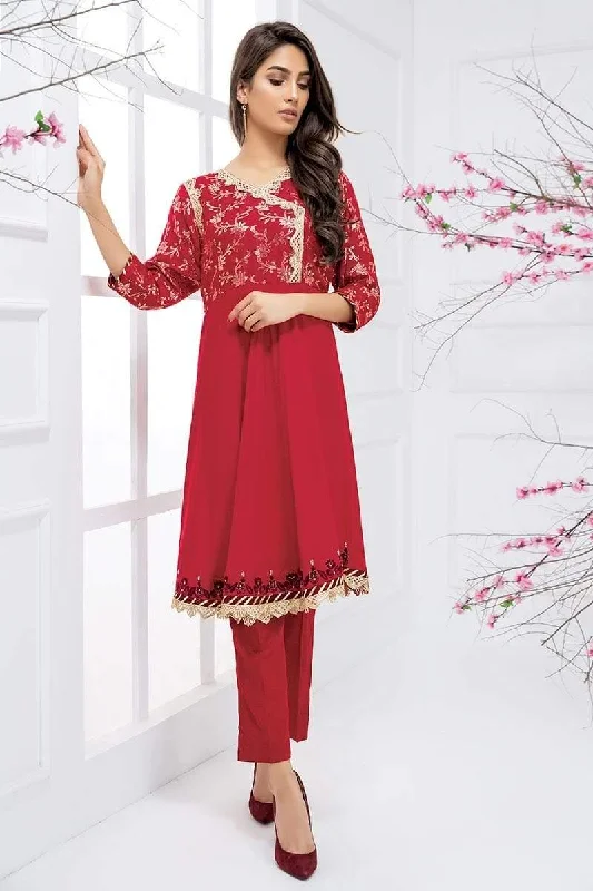 Sadia Aamir - Red Crimson Gold - SA-LP15 - Khaddi Cotton - 1 Piece