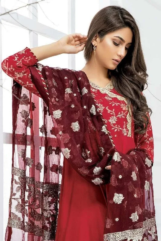 Sadia Aamir - Red Crimson Gold - SA-LP15 - Khaddi Cotton - 1 Piece