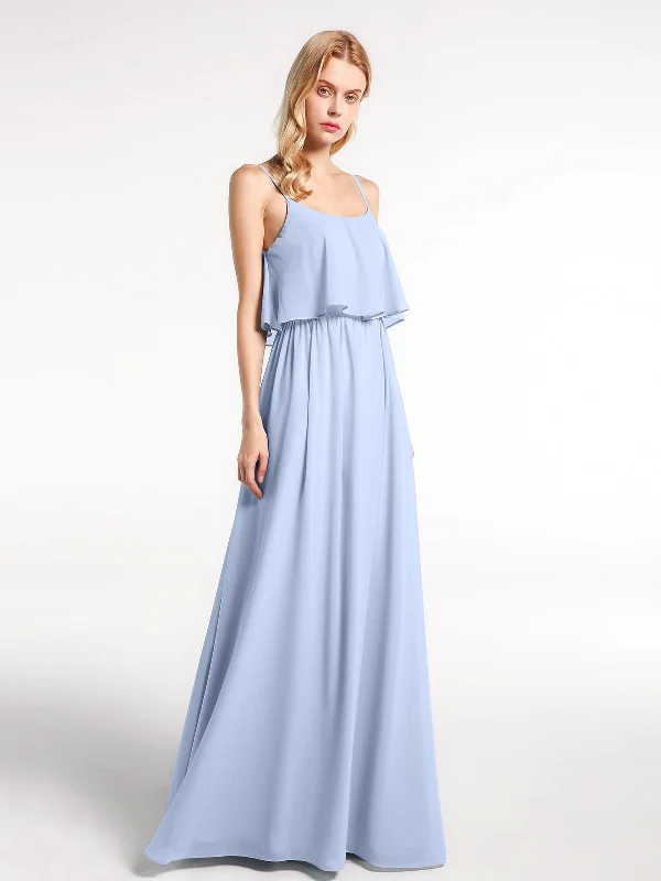 Spaghetti Strap Scoop Neck Layered Bodice Dress-Sky Blue