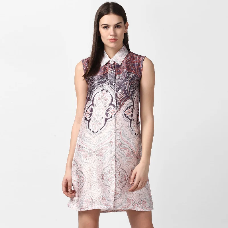 Women's Satin Printed Dress with front Buttons - StyleStone