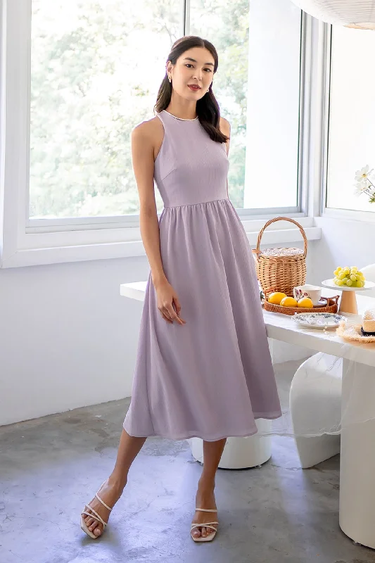 JOLIE RACER CUT MIDI DRESS IN LILAC