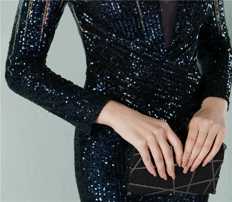 The Pandora Red/ Champagne Gold/Blue/Green/Black Long Sleeves Glitter Dress (Available in 5 colours)