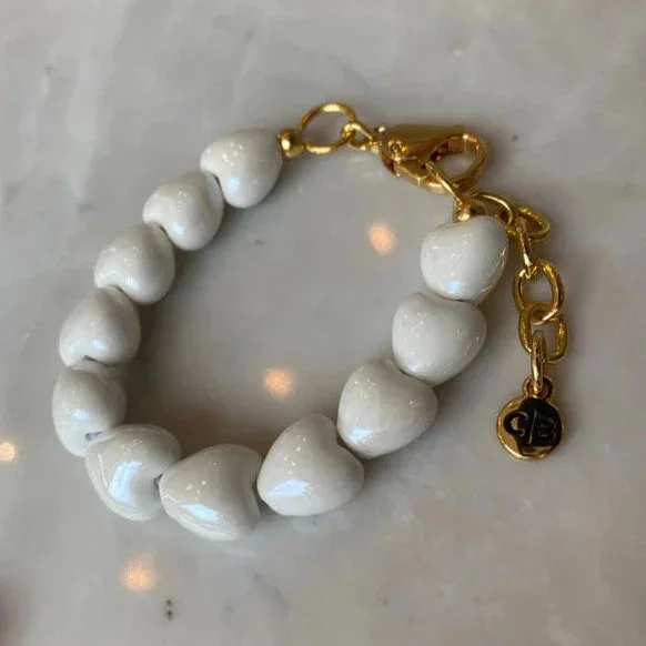 Glazed Porcelain Hearts Bracelet - White