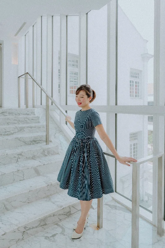 Tweedle Swing Dress in Navy Stripes