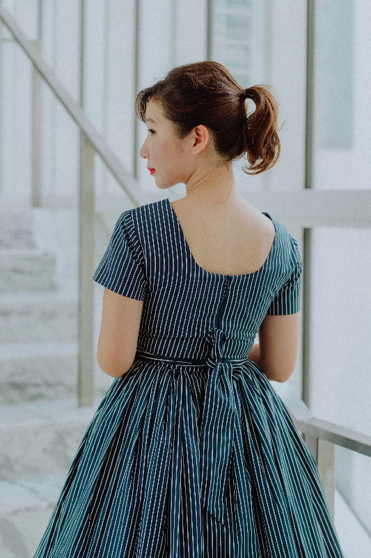 Tweedle Swing Dress in Navy Stripes