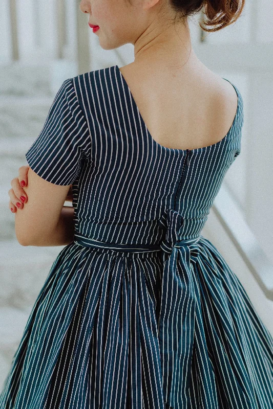 Tweedle Swing Dress in Navy Stripes