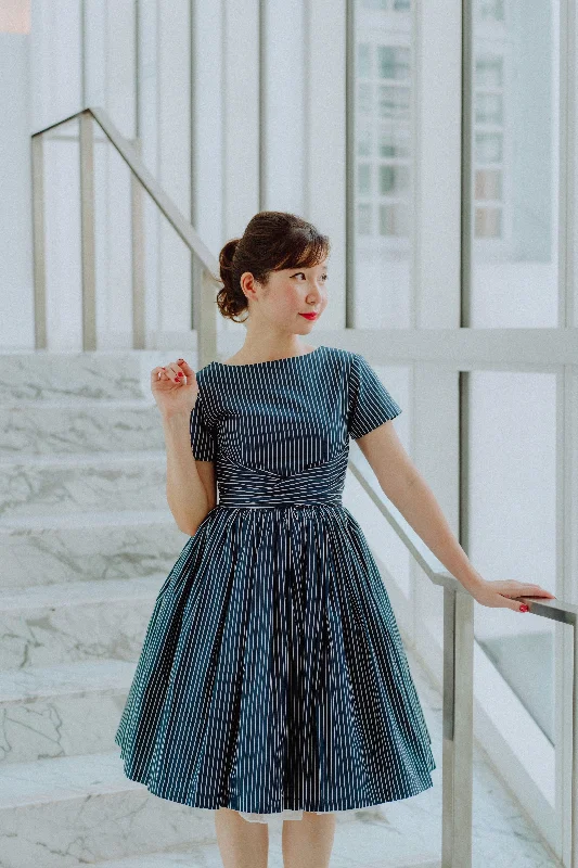 Tweedle Swing Dress in Navy Stripes