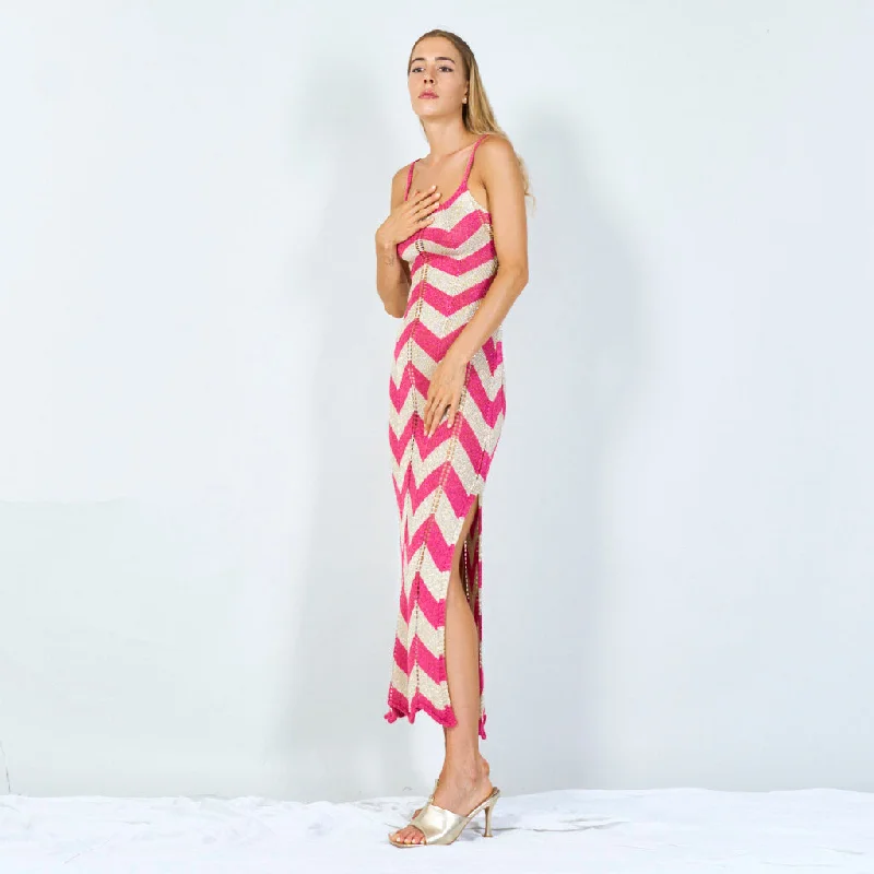 Vibrant chevron knit maxi dress wholesale