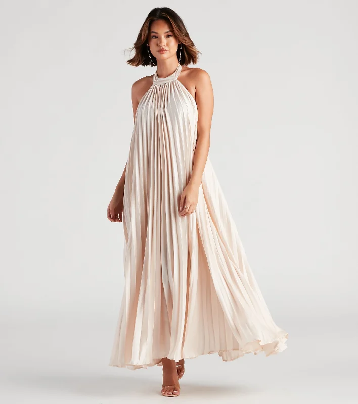 Kacey Formal Halter Pleated Long Dress